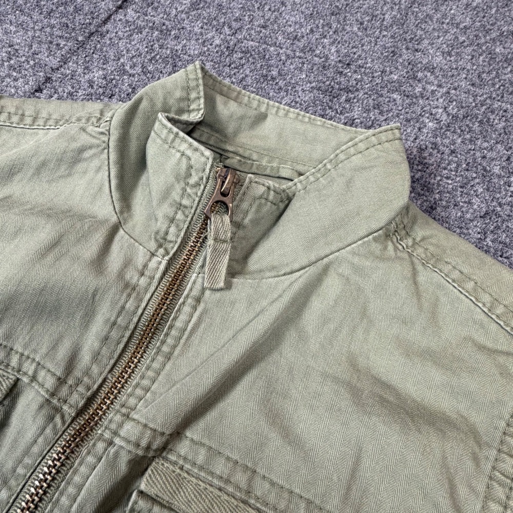 Merona‎ Womens Size XS Utility Vest Olive Green Herringbone Full Zip Drawstring